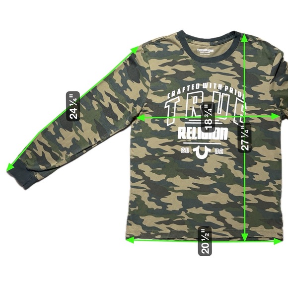True Religion Men’s Long Sleeve Camo T-Shirt Green Crewneck Size Medium - Picture 4 of 6